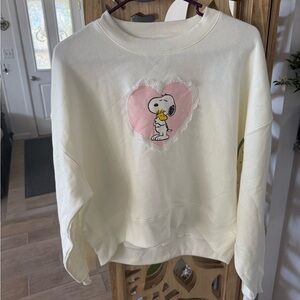 Snoopy and Woodstock Peanuts Valentine’s Day Heart Women's Cream Sweater